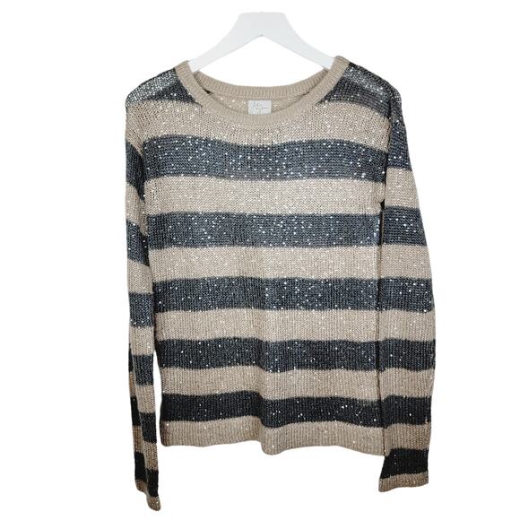 Anthropologie John & Jenn Mohair Blend Striped Crew Neck Metallic Sweater S - Picture 1 of 5